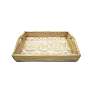 Hand Carved Wooden Breakfast Tray with Handle | Kitchen Dining Serve-Ware Accessories | 15 x 10 | 2047