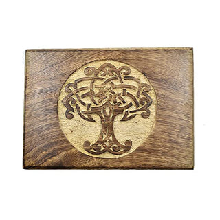 Wooden Hand Carved Decorative Box with Tree of Life Carving for Treasure Box Jewelry Organizer and Keepsake Gift for Women & Girls