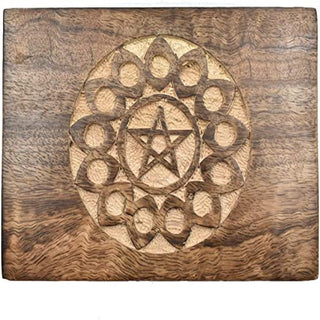 Handmade Wooden Mandala Pentagram Jewelry Box-Keepsake Organizer and Trinket Holder for Girls and Women