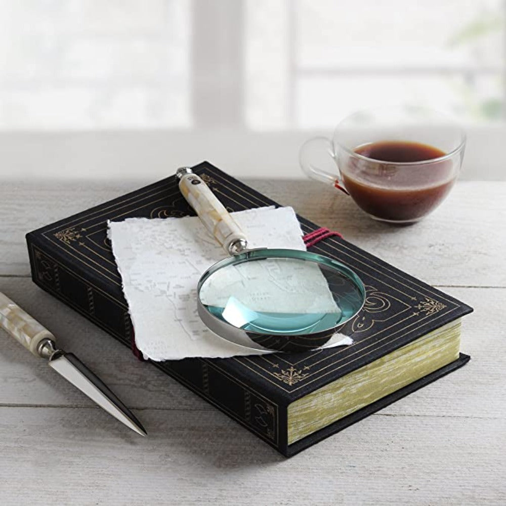 Handheld Magnifier and Letter Opener Set with Book Shaped Gift Box (Mother of Pearl Collection)
