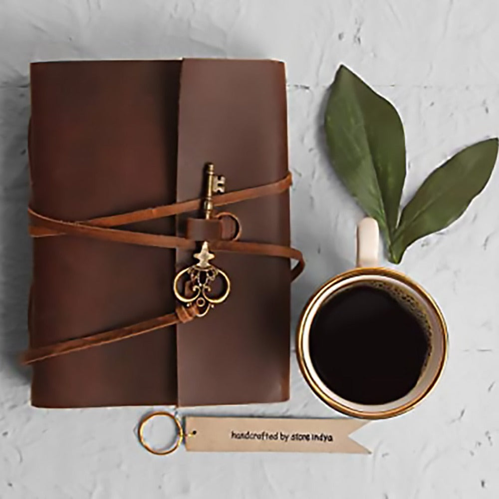 Handmade Unlined Paper Diary for Personal Notes & Traveling - Leather Travel Journal with Key Lock & 200 Pages