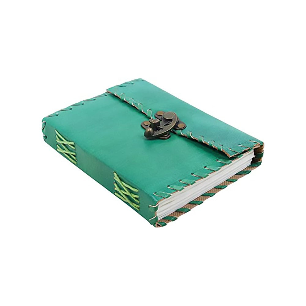 Handcrafted Leather Bound Personal Diary with 200 Unlined Pages and Latch-Emerald Green (7