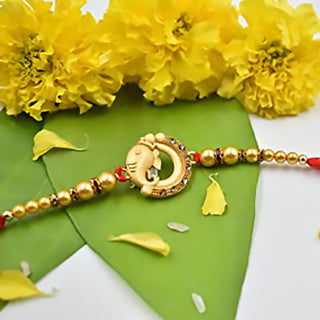Ganesha Rakhi Combo Pack for Brother with Greeting Card-Ganesh Face Design with Roli Chawal(Ganesh Face with Beads-Roli Chawal-06)
