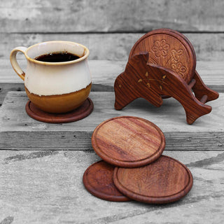 Wooden Coasters with Dolphin Shape Holder for Tea Coffee Beer Wine Glass-(Set of 6)