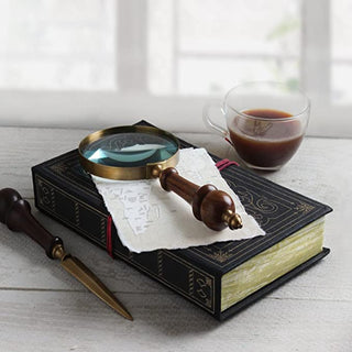 Handcrafted Mango Wood Magnifier & Letter Opener Set with Book-Shaped Gift Box - Royal Feel Round Handle