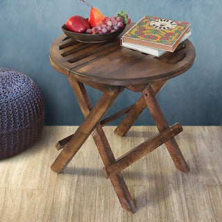 Vintage Style Wooden Round Folding Table - Brown Home Furniture Decor (20 x 19 inches)