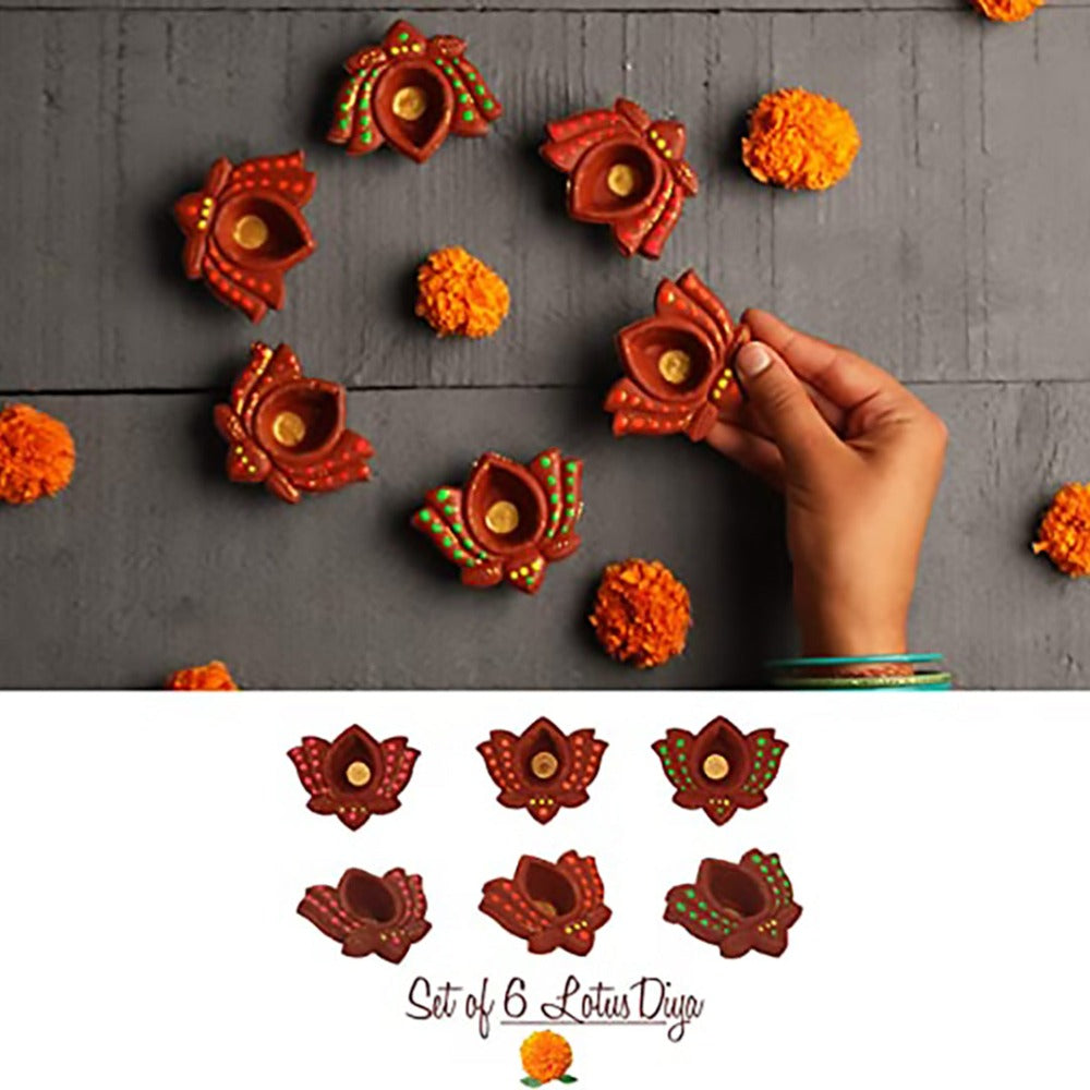 Diwali Diya Decorations Gifts Set - 6 Earthen Diyas, Toran, Lakshmi Ganesha, Incense & Holder Combo Home Décor