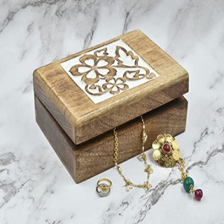 Hand-Carved Wooden Decorative Box with Floral Design | Jewelry and Keepsake Organizer | Perfect Gift for Women