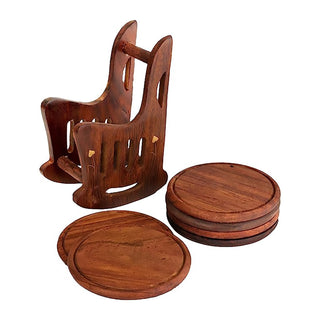 Wooden Coasters w/ Chair Shape Holder-(Set of 6)
