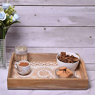 Hand Carved Wooden Breakfast Tray with Handle | Kitchen Dining Serve-Ware Accessories | 15 x 10 | 2047