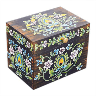 Handmade Floral Wooden Jewelry Trinket Box - Vintage Storage Keepsake for Home Decor (Multicolor 4)