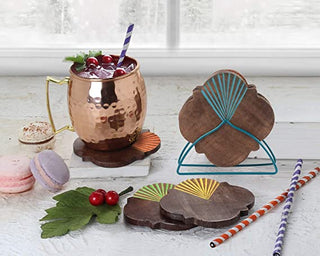 Wooden Coasters 6-Pack Set (Colorful Fan Shaped - Brown)