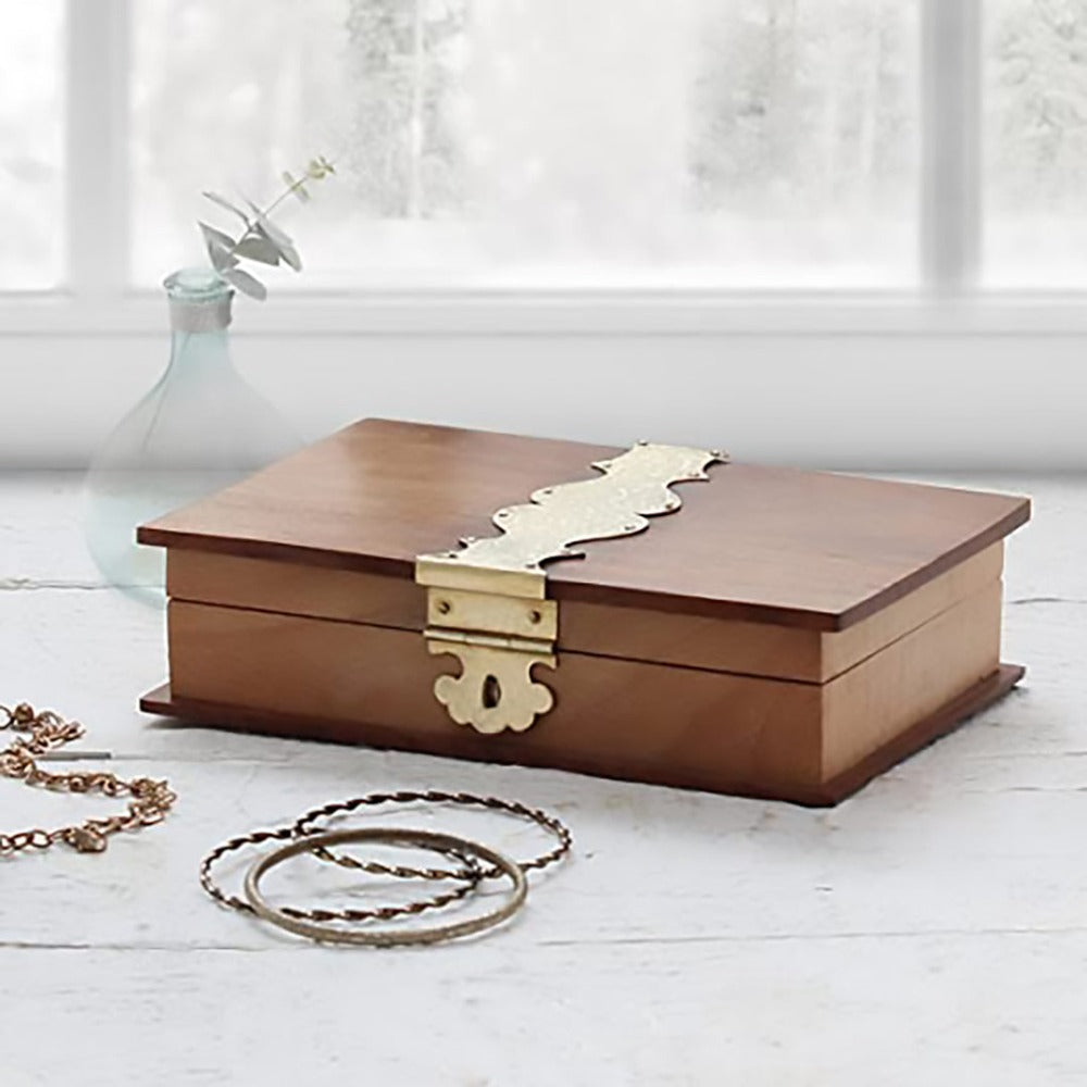 Handmade Wooden Keepsake Jewelery Organizer Box -(Brass Design)