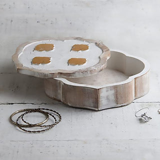 Wooden Jewelry Trinket Storage Box Organizer-White & Gold Finish-8 x 8