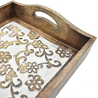 Hand Carved Wooden Breakfast Serving Tray w/ Handle- 15 x 10 Inches - Kitchen Dining Serve-Ware Accessories