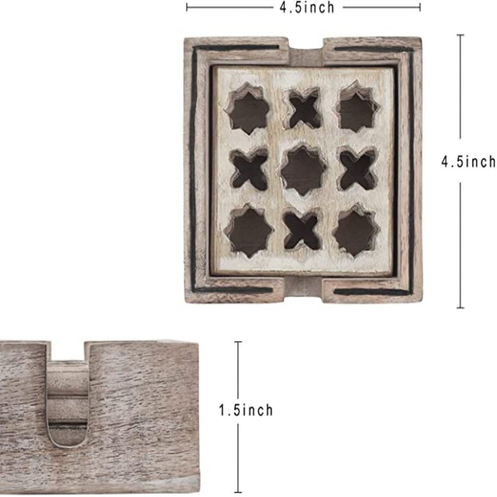 Handmade Square Drink Coasters with Holder - Absorbent Kitchen Accessories Set of 4 (Mughal Collection)