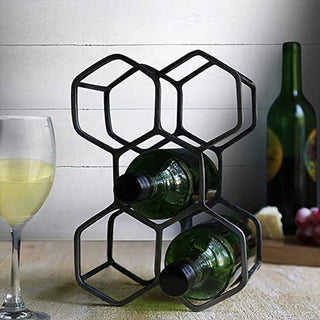 Handmade Wrought Iron Wine Rack Countertop Bottle Holder Stand (Silver Collection)