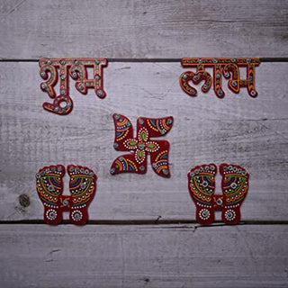 Pooja Set Combo-1 Fancy Multicolored Toran, 3 Tealight Diyas, Acrylic Stickers, Incense Sticks & Holder