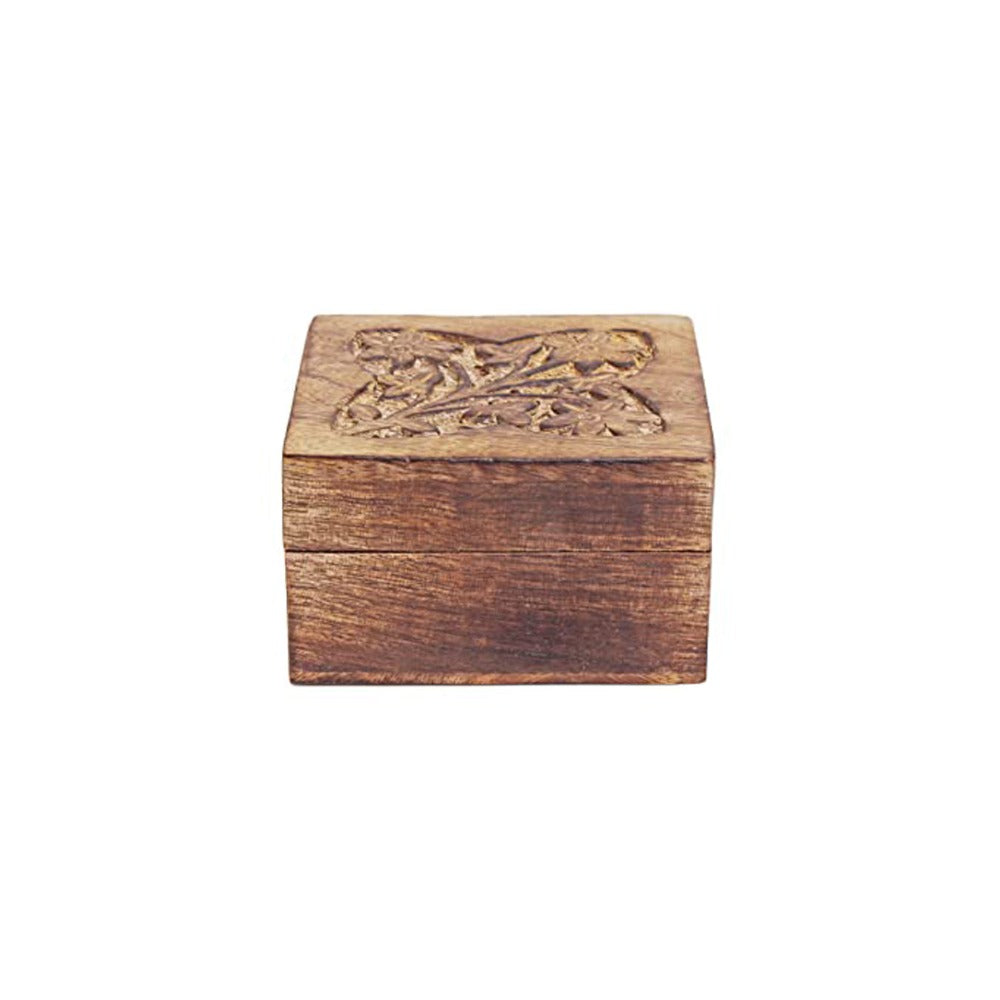 Rustic Wooden Trinket Ring Box with Floral Hand Carvings Jewelry Keepsake Storage-Perfect Mother's Day Gift