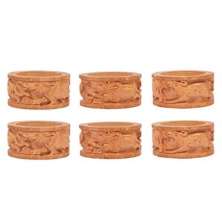 Set of 6 Wooden Napkin Rings With Tribal Animal Designs For Dinner Parties Everyday Use
